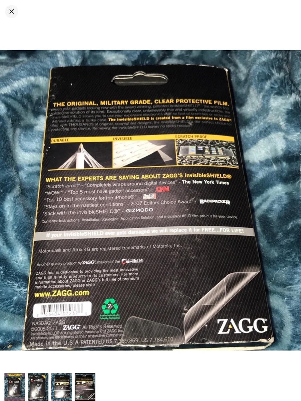Invisible shield Zagg Screen Protector for Motorola ATRIX 4G open box